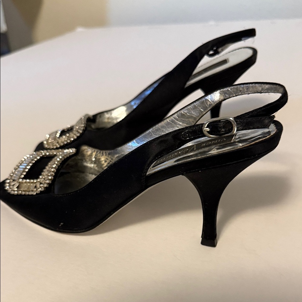 Vince Camuto Elegant Black Slingback Heels with Crystal Embellishment. 3 “heel